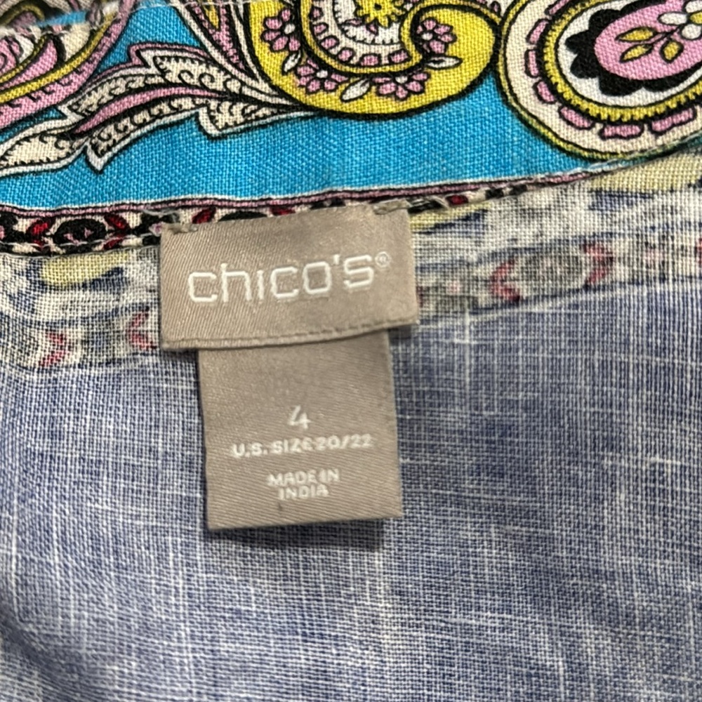 Chico’s Patchwork Linen Duster Kimono Jacket Mult… - image 8